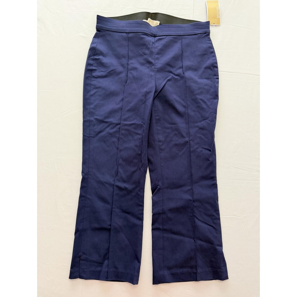 Michael Kors Dress Pants Womens 2P Petite Blue Ponte Pull On Slit Hem Stretch